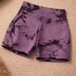 Women's Purple Tie-Dye High-Waist Active Shorts